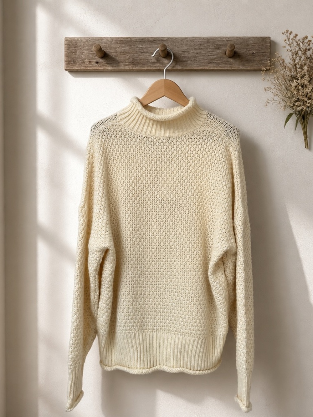 ZESICA Cream Textured Waffle Knit Sweater Mock Neck Oversized Womens Large NWT - Picture 5 of 12